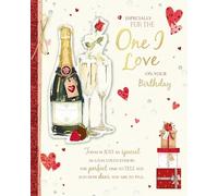 Wishing Well - Tarjeta de felicitación de cumpleaños hecha a mano con diseño de champán y rosas, 20 x 25,4 cm