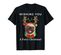 Wishing You a Furry Christmas Pug Divertido gráfico Camiseta