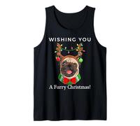 Wishing You a Furry Christmas Pug Divertido gráfico Camiseta sin Mangas
