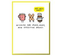 Wishing You - Tazas, abrazos y bebidas eficaces Funny Get Well Soon - Tarjeta de felicitación