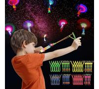 Wishstar 20 Piezas Helicóptero Vuelo Juguete, Tirachinas Noche Volando Set con LED, Lanzador de Cohetes para Niños y Adultos