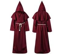 Wishstar Disfraz de Monje, XL Medieval Fraile Túnica, borgoña Halloween Prister Disfraz, Encapuchado Renacimiento Túnica con Cruz, Traje de Sacerdote para Halloween Carnaval Fiesta temática