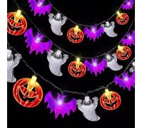 Wishstar guirnalda luces halloween, 600cm 40LED Calabaza Fantasma Murciélago Cadena de Luces, Calabaza Luces de Hadas, Halloween Decoracion para Interior Fiesta Garden