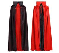 Wishstar Vampiro Cuello Capa Manto Negro Rojo 140cm, Reversible Capa de Vampiro Niño, Disfraz Halloween Vampiro Mujer Hombre, Disfraz Vampiresa de Halloween Dracula Mujer Brujo