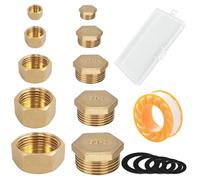 WISIRENT 10 Piezas Tapón de Latón, 1/8 1/4 3/8 1/2 3/4 In Unión Roscada Hecho de Latón con Roscas Internas y Externas, Tapa de Hexagonal Tapones de Cierre de Racor Roscado con Caja