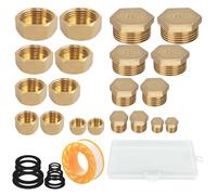 WISIRENT 20 Piezas Tapón de Latón, Tapón Ciego Tuberia con Roscas Internas y Externas 1/8 1/4 3/8 1/2 3/4 In, Tapón Ciego Tapa de Latón Hexagonal para Tuberias de Agua con Caja Almacenamiento