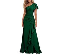 WISIYLE DSJ043 - Vestido de dama de honor plisado con volantes y un hombro descubierto y corsé de sirena, vestido de noche largo formal, Verde esmeralda., 60