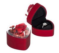 Wislist Caja de anillo de compromiso para propuesta de propuesta, flores eternas, regalos de rosas para el día de San Valentín, caja de anillo roja en forma de corazón