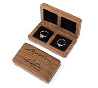 Wislist Caja de anillos para ceremonia de boda, caja de almohadas de madera grabada para compromiso (grabado-The Adventure Begins)
