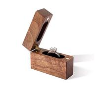 Wislist Caja de madera para anillos de compromiso, pequeña, delgada, plana, para propuestas, bodas (madera de nogal)