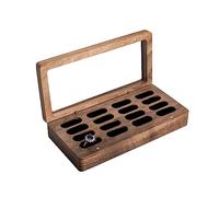 Wislist Caja organizadora de anillos de 16 ranuras con ventana de cristal, soporte para anillos para exhibición de tienda, exhibición de joyas y hogar, organizador de bandeja de joyería para anillos, tachuelas y aretes (16 ranuras)