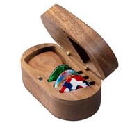 Wislist Juego de soportes para púas de guitarra de nogal con 2 púas de madera y 6 púas de celuloide (3 grosores), organizador delgado y portátil de madera para los amantes del ukelele y bajo eléctrico