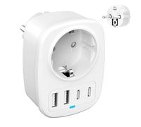 WISMIKA Adaptador de Viaje Internacional, Enchufe Universal con 1 Puerto de CA, 2 Puertos USB-C y 2 Puertos USB-A, Adaptador 5 en 1, para Viajar por Europa