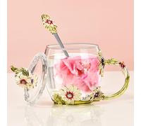 Wisolt Taza de Té de Vidrio con Cuchara de Acero Inoxidable Taza de Café Esmaltada de Cristal Regalo para Mujeres Ella En Cumpleaños Aniversario Navidad Día de la Madre y Más