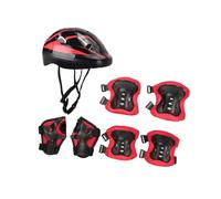 wisoolkic Casco de Patinaje Completo para niños con Rodilleras, Coderas y muñequeras, Equipo de Seguridad, 1 par Rodilleras, Casco Patinaje, Bicicleta Equilibrio, Negro Rojo, 29x20x13cm