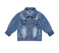 WISREMT Niños Niña Chaqueta de Jeans Abrigos de Mezclilla Manga Larga Lavado Claro Vaqueros Rotos Tops Chaquetas de Moda Abrigo con Estilo Niñas pequeñas Edad 3 4 5 6 7 8 años