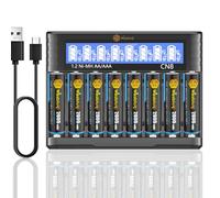 WISSBLUE Cargador de batería con 8 Pilas Recargables AA de Alta Capacidad, Juego de estación de Carga rápida USB C para Cargador de batería de 1,2 V/Ni-MH/Ni-CD