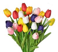 WISTART 24 Tulipanes Artificiales Multicolores, Ramo de Tulipanes Falsos de Poliuretano sintético, arreglos Florales de Tacto Real para el hogar, habitación, Oficina, Fiesta, Boda, decoración