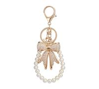 Wisylizv Bag Charms - Keychain Accessories For Women | White Rhinestone Bowknot Keychain | Sparkly Crystal Bow Pendant With Faux Pearl Chain For Handbags Purse Backpacks Wallets