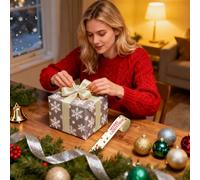 Wisylizv Cinta de Navidad Merry Cristmas - Yard Merry Christmas Ribbons - Rollo White Snowflakes Ribbon for Cħristmas - 2 metros de cinta de Navidad Crafts Gift Wrapping Present Packaging Decorations