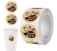 Wisylizv Cute Cat Thank You Stickers - Etiquetas de papel redondas profesionales | Funny Feline Themed Seals for Baking Packaging, & Small Business | High Adhesion Stationery Roll