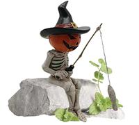 Wisylizv Estatua de esqueleto de pesca - Esqueleto de pez de Halloween | Figuras en miniatura de resina espectral linda | Decoración de paisaje para jardín, terrario o fiesta temática