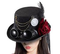 Wisylizv Gothic Steampunk Top Hat - Victorian Cosplay Hat With Gear Chain Accents | Premium Felt Steampunk Accessory For Masquerades, Festivals | Vintage Movie Prop Headwear For Men & Women