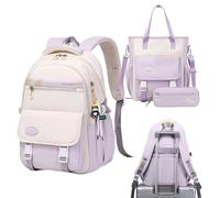 Wisylizv Juego de mochila para niñas - de poliéster estética con de tutoría y para bolígrafos, mochila clásica para estudiantes, para escuela, trabajo, viajes, camping, uso