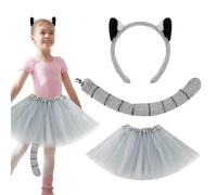Wisylizv Lemur Costume Set - Plush Headband With Ears Long Tail | Cute Ring Tailed Lemur Role Play Accessories | Tipo A Headband Type B Skirt, Soft Comfort For Boys Girls Parties Performance