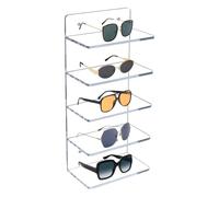 Wisylizv Transparent Acrylic 5 Tier Eyeglasses Display Rack - Modern 5 Pair Sunglasses Storage Stand | Clear Desktop Organizer For Eyewear & Frames | 15.7 Inch High Stability Vertical Display