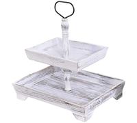Wisylizv Wood Cake Display Stand - 2 Tiered Tray Śtand - Wooden Tiered Display Stand with Metal Handle - Rectangular rústico Holder for Kitchen Home Food Farm Postre Fruit Cupcake Snack Cake Fruit