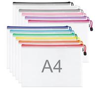 WISYOK 12 peças Sacos para Documentos A4, Impermeável Bolsa de Arquivo com Fecho de Correr, Pastas de Malha de Plástico para Recibos, Escritório, Viagens, Escola (33×23cm, 12 Cores)