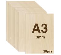 WISYOK 20 PCs Tablero Contrachapado A3, Madera Contrachapada 3mm, Tablero Madera Para Carpintería de Bricolaje, Procesamiento Láser, Fabricación de Modelos, Regalos, Decoraciones - 420x300*3mm