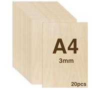 WISYOK 20 PCs Tablero Contrachapado A4, Madera Contrachapada 3mm, Tablero Madera Para Carpintería de Bricolaje, Procesamiento Láser, Fabricación de Modelos, Regalos, Decoraciones - 300x210*3mm