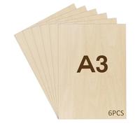 WISYOK 6 PCs Tablero Contrachapado A3, Madera Contrachapada 2 mm, Tablero Madera Para Carpintería de Bricolaje, Procesamiento Láser, Fabricación de Modelos, Regalos, Decoraciones - 420x300*2 mm
