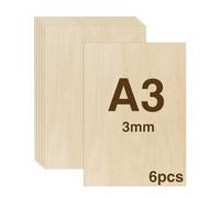 WISYOK 6 PCs Tablero Contrachapado A3, Madera Contrachapada 3mm, Tablero Madera Para Carpintería de Bricolaje, Procesamiento Láser, Fabricación de Modelos, Regalos, Decoraciones - 420x300*3mm