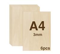 WISYOK 6PCs Tablero Contrachapado A4, Madera Contrachapada 3mm, Tablero Madera Para Carpintería de Bricolaje, Procesamiento Láser, Fabricación de Modelos, Regalos, Decoraciones - 300x210*3mm