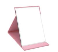 WISYOK Espejos de Mesa Portátil, Espejo Maquillaje Plegable, Espejo de Mano de Cuero PU, Super HD Espejo De Viaje con Soporte Ajustable para Escritorio Baño Dormitorio Camping - 16x12cm (Rosa)