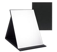WISYOK Espejos de Mesa Portátil, Espejo Maquillaje Plegable, Espejo de Mano de Cuero PU, Super HD Espejo De Viaje con Soporte Ajustable para Escritorio Baño Dormitorio Camping - 16x12cm (Negro)
