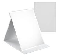 WISYOK Espejos de Mesa Portátil, Espejo Maquillaje Plegable, Espejo de Mano de Cuero PU, Super HD Espejo De Viaje con Soporte Ajustable para Escritorio Baño Dormitorio Camping - 16x12cm (Blanco)