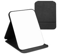 WISYOK Espejos de Mesa Portátil, Espejo Maquillaje Plegable, Espejo de Mano de Cuero PU, Super HD Espejo De Viaje con Soporte Ajustable para Escritorio Baño Dormitorio Camping - 16x12cm (Negro)