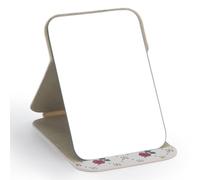 WISYOK Espejos de Mesa Portátil, Espejo Maquillaje Plegable, Espejo de Mano de Cuero PU, Super HD Espejo De Viaje con Soporte Ajustable para Escritorio Baño Dormitorio Camping - 16x12cm (Impreso)