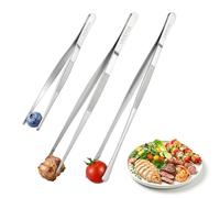 WISYOK Pinzas de Cocina 3 Piezas 30 cm y 20 cm de Acero Inoxidable, Pinza de Punta y Redonda, Pinzas Profesionales para Parrilla, Cocinar, Asar, Hornear, Emplatar y Decorar (Plata)