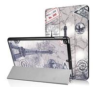 WiTa-Store Smart Cover Carcasa Apple iPad 2017 9,7 Carcasa Flip Case aufstellbare Funda Libro Designer + Gratis Stylus Touch Pen Gris Torre Eifel