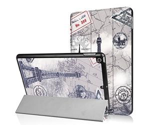 WiTa-Store Smart Cover Carcasa Apple iPad 2017 9,7 Carcasa Flip Case aufstellbare Funda Libro Designer + Gratis Stylus Touch Pen Gris Torre Eifel