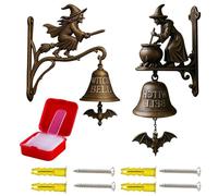 Witch Bell, Witch Doorbell, Halloween Vintage Witch's Bells with Broom-Riding Witch - Cast Iron Halloween Functional Door Bell for Front Doors, Porch, Or Gothic Home Wall Decor(Style 1+Style 2)