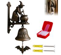 Witch Bell, Witch Doorbell, Halloween Vintage Witch's Bells with Broom-Riding Witch - Cast Iron Halloween Functional Door Bell for Front Doors, Porch, Or Gothic Home Wall Decor(Style 2)