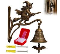 Witch Bell, Witch Doorbell, Halloween Vintage Witch's Bells with Broom-Riding Witch - Cast Iron Halloween Functional Door Bell for Front Doors, Porch, Or Gothic Home Wall Decor(Style 1)