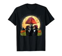 Witch Black Cats and Mushroom Funny Cat Halloween Costume Camiseta gráfica económica, Hombre, Negro, S