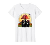 Witch Black Cats and Mushroom Funny Cat Halloween Costume Camiseta gráfica económica, Mujer, Blanco, L
